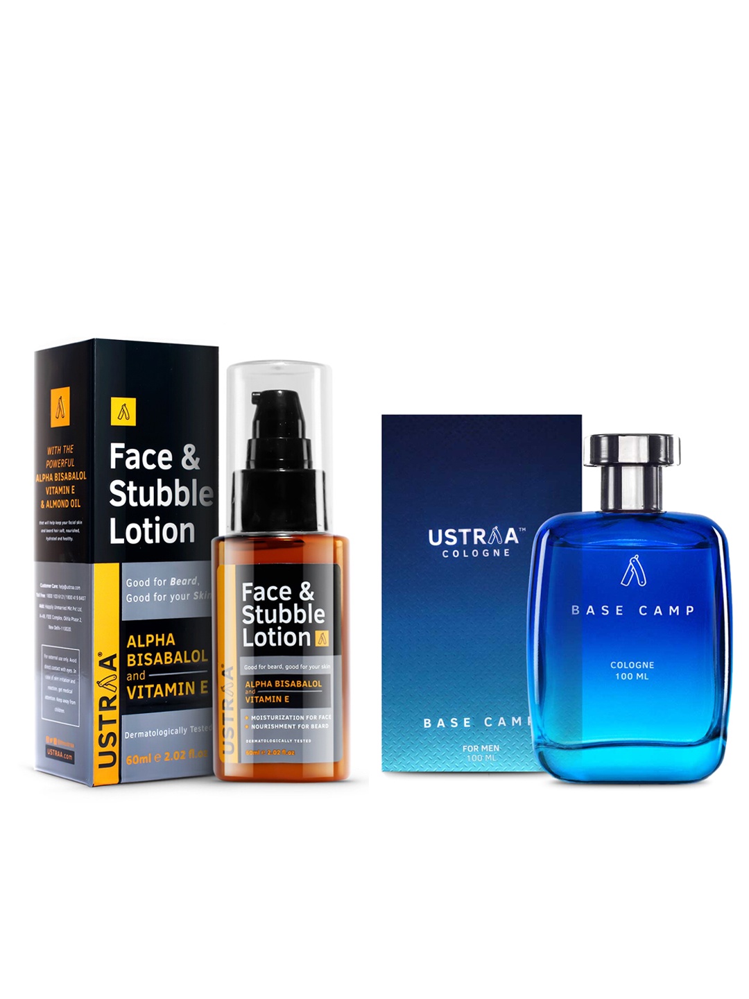 

Ustraa Men Set of Base Camp Cologne 100 ml + Beard Softening Face & Stubble Lotion 60 ml, Blue