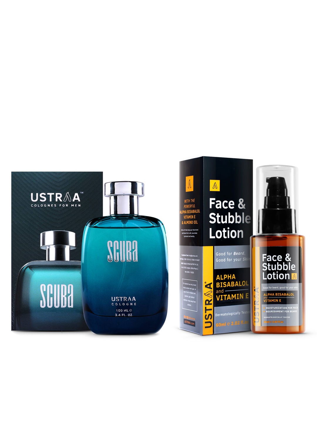 

Ustraa Men Set of Scuba Cologne 100 ml & Beard Softening Face & Stubble Lotion 60 ml, Blue