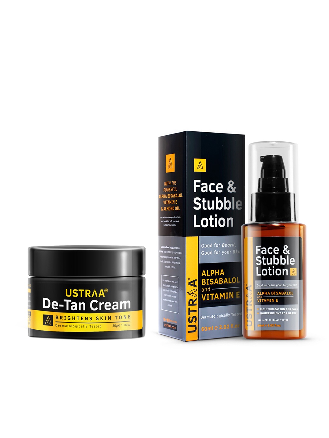 

Ustraa Men Combo Of De-Tan Face Cream 50g + Face & Stubble Lotion 60ml, Black
