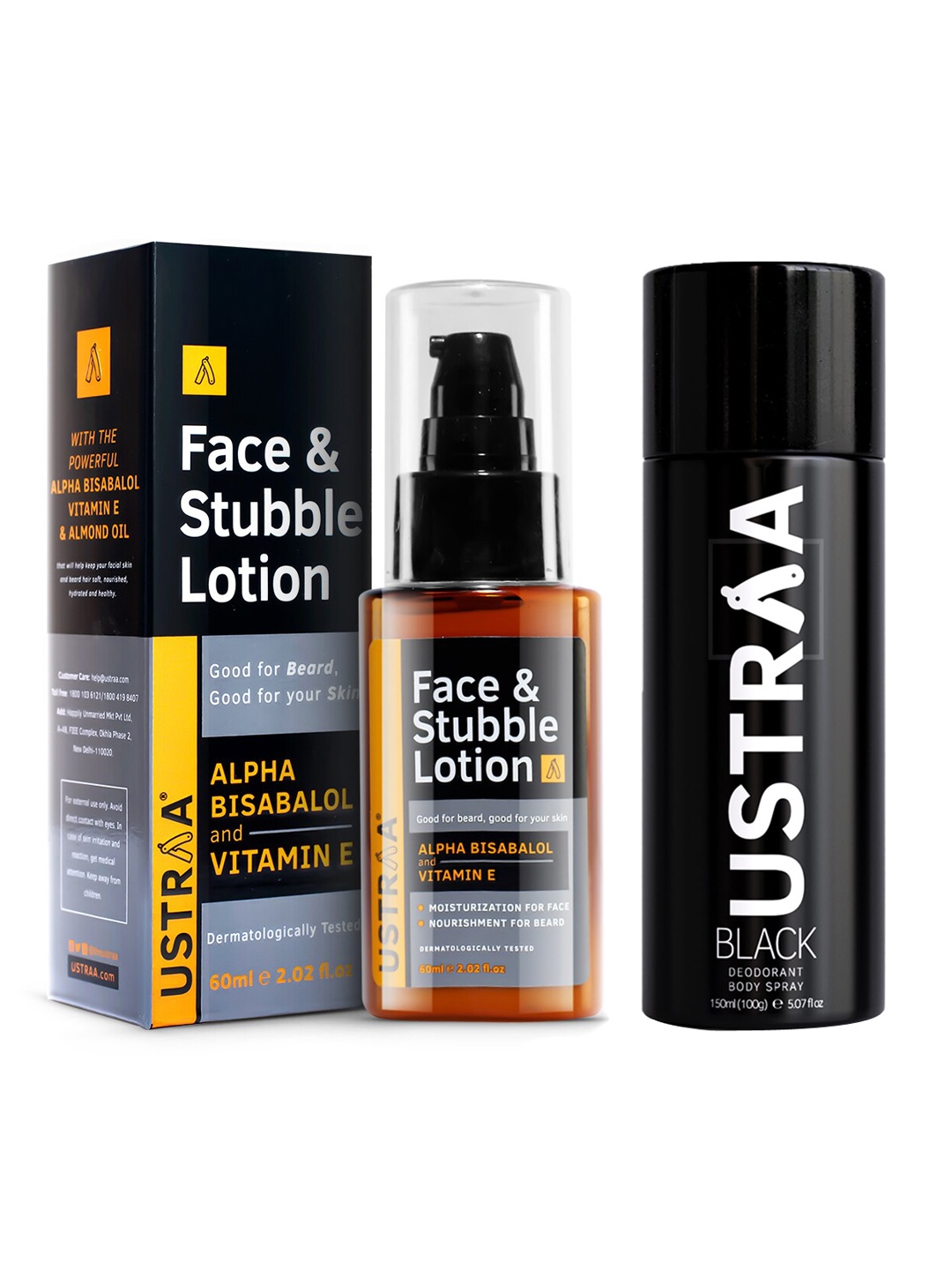

Ustraa Men Combo Of Black Deodorant 150ml + Face & Stubble Lotion 60ml