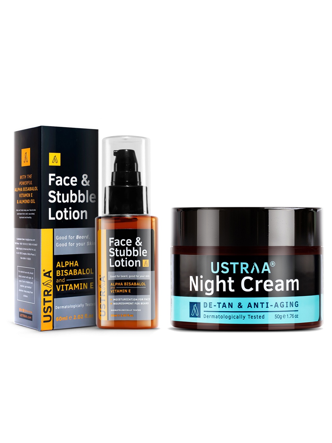 

Ustraa Men Combo Of De-Tan & Anti-Aging Night Cream 50g + Face & Stubble Lotion 60ml, Black