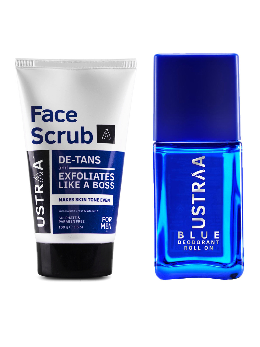 

Ustraa Set of De-Tan Face Scrub 100g & Blue Roll-On Deodorant - 50 ml