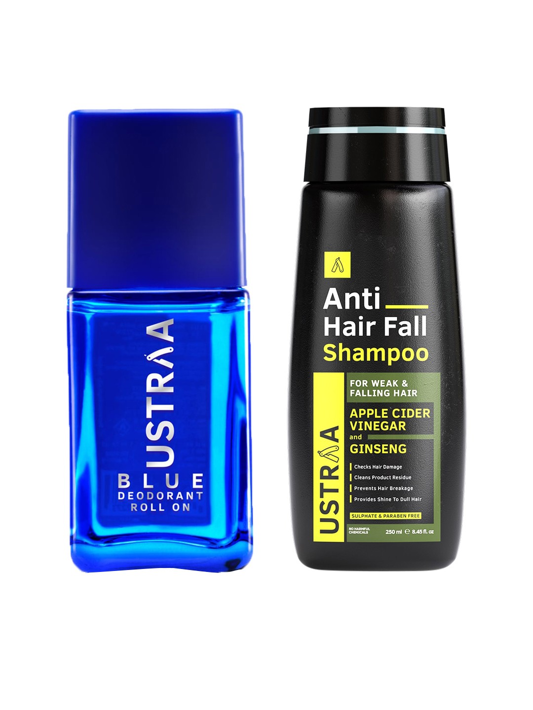 

Ustraa Set of Anti Hair Fall Shampoo - 250 ml & Blue Roll-On Deodorant - 50 ml, Black