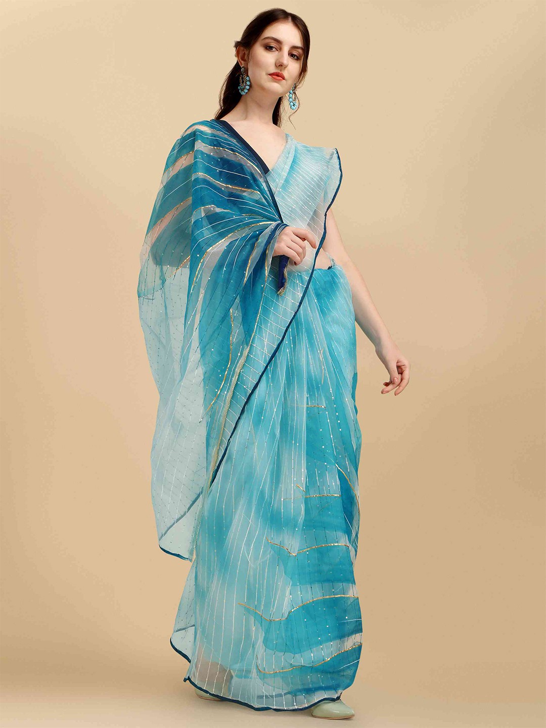 

elora Sequin Embellished Organza Bhagalpuri Saree, Blue