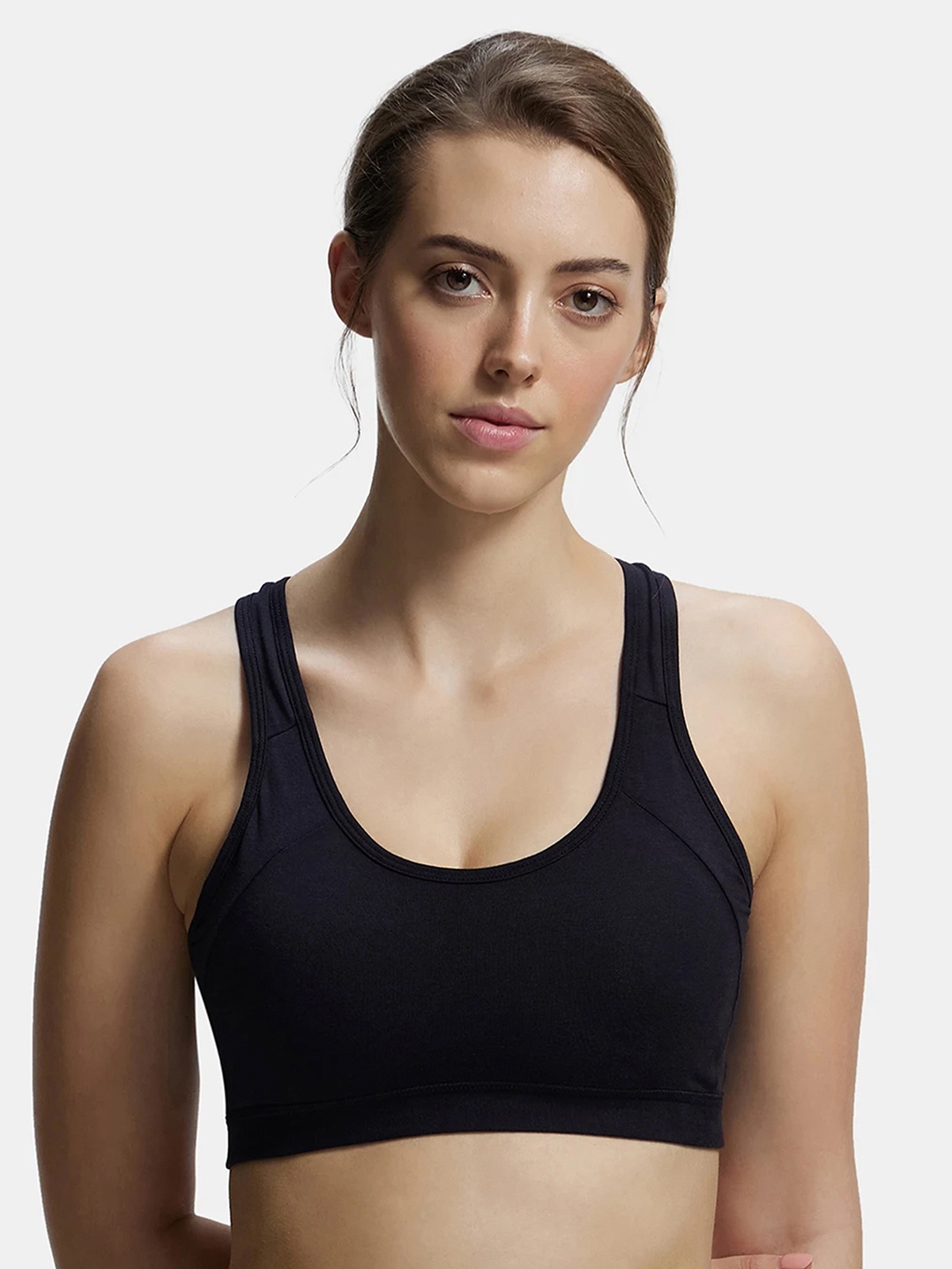 

Jockey Wirefree Padded Super Combed Cotton Full Coverage Racer Back Active Bra-1380, Black