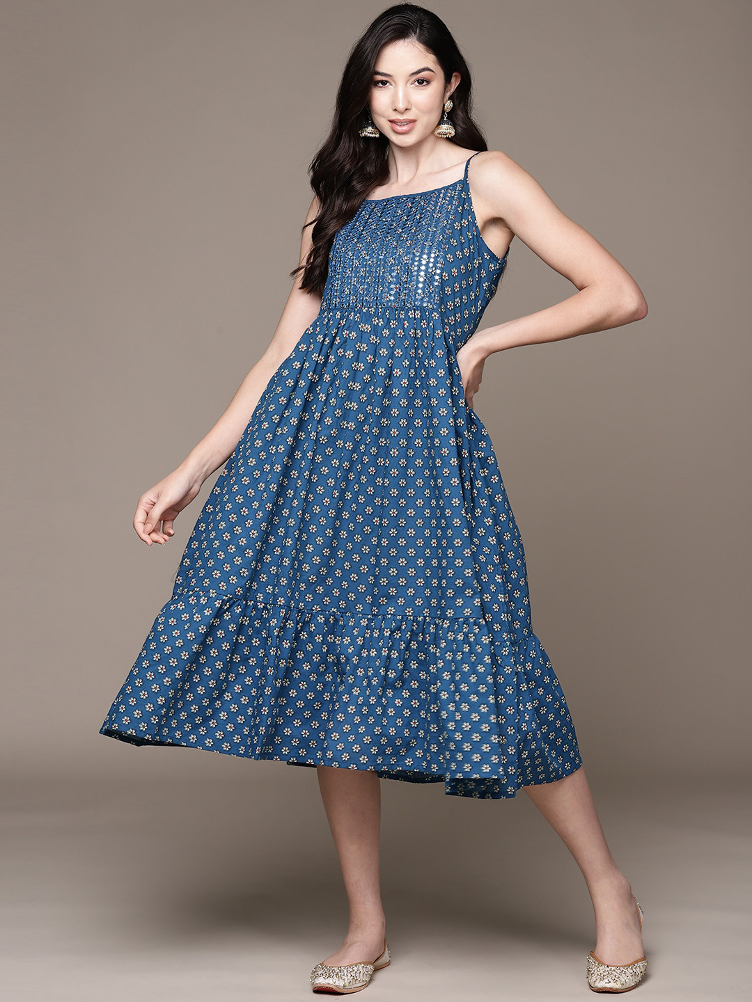 

Anubhutee Embellished Floral Print A-Line Midi Dress, Blue