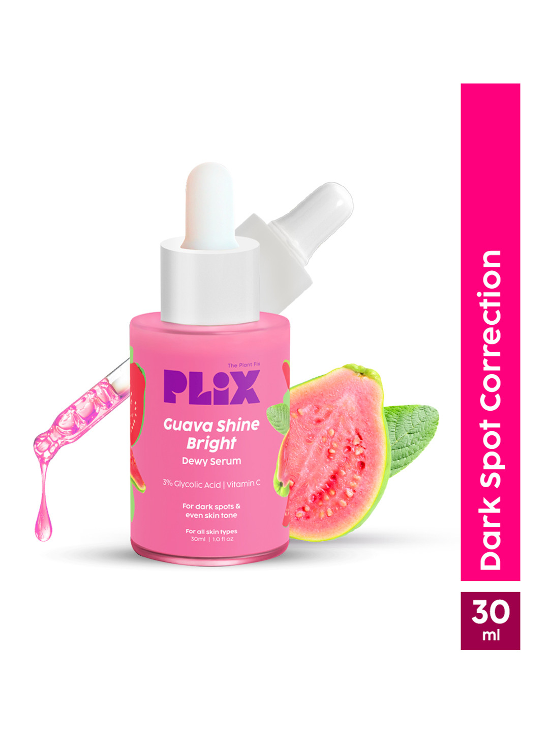 

PLIX THE PLANT FIX Guava Shine Bright Dewy Serum with 3% Glycolic Acid & Vitamin C - 30ml, Pink