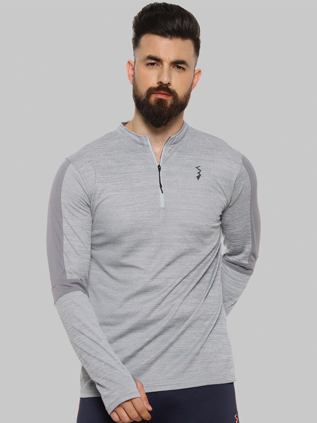 

Campus Sutra High Neck Long Sleeves Sports T-shirt, Grey