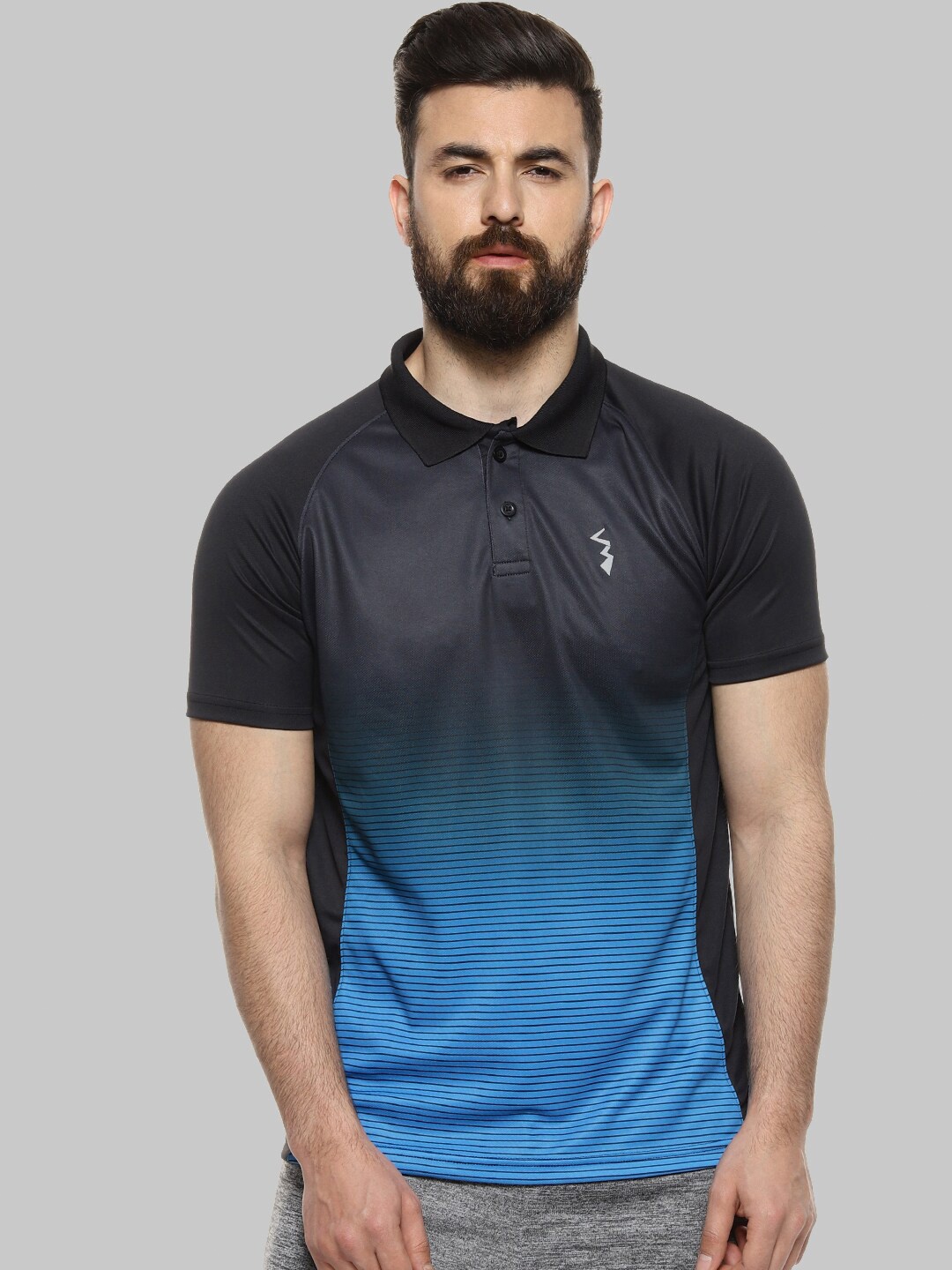 

Campus Sutra Blue & Black Polo Collar Short Sleeves Sports T-shirt