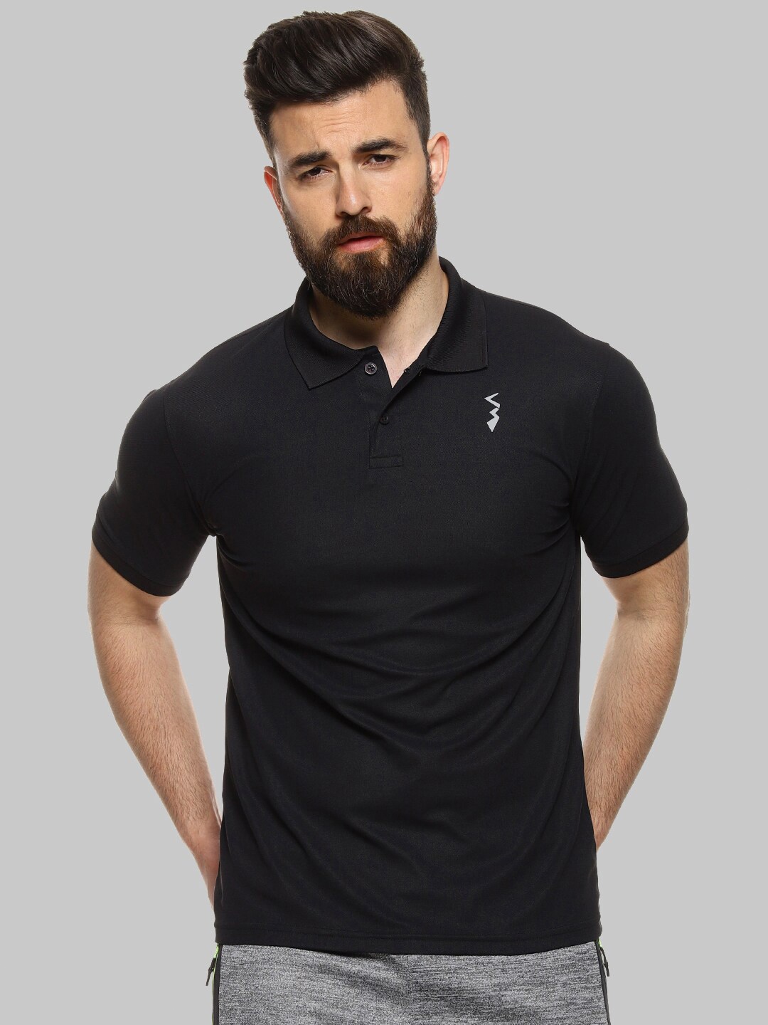 

Campus Sutra Black Polo Collar Short Sleeves Sports T-shirt