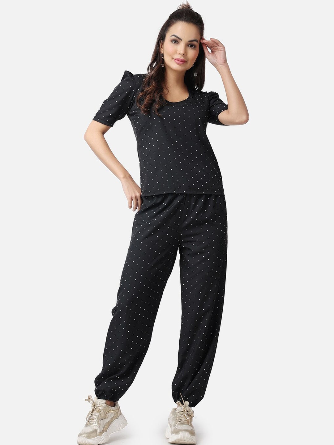 

Popwings Polka Dot-Printed Loose-Fit Top & Joggers Co-Ords, Charcoal