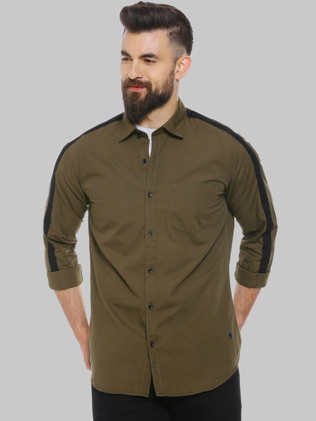 

Campus Sutra Olive Classic Spread Collar Cotton Casual Shirt