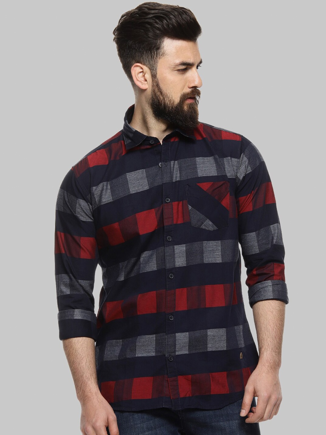 

Campus Sutra Black & Red Classic Checked Cotton Casual Shirt