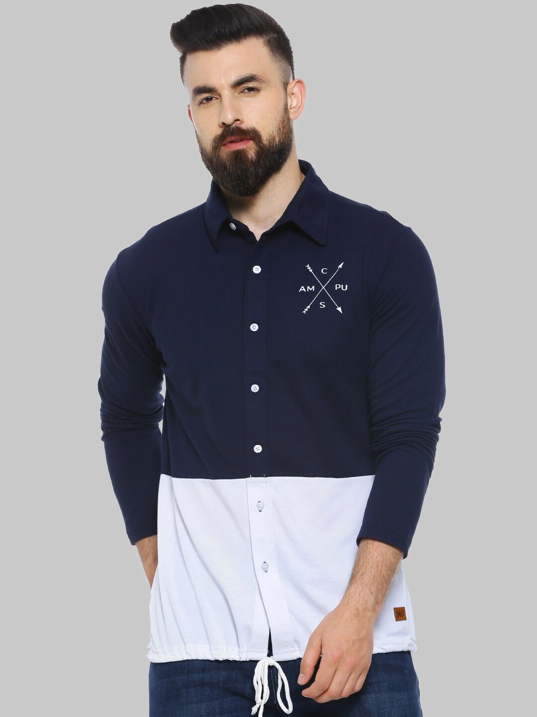 

Campus Sutra Blue Colourblocked Classic Fit Cotton Casual Shirt