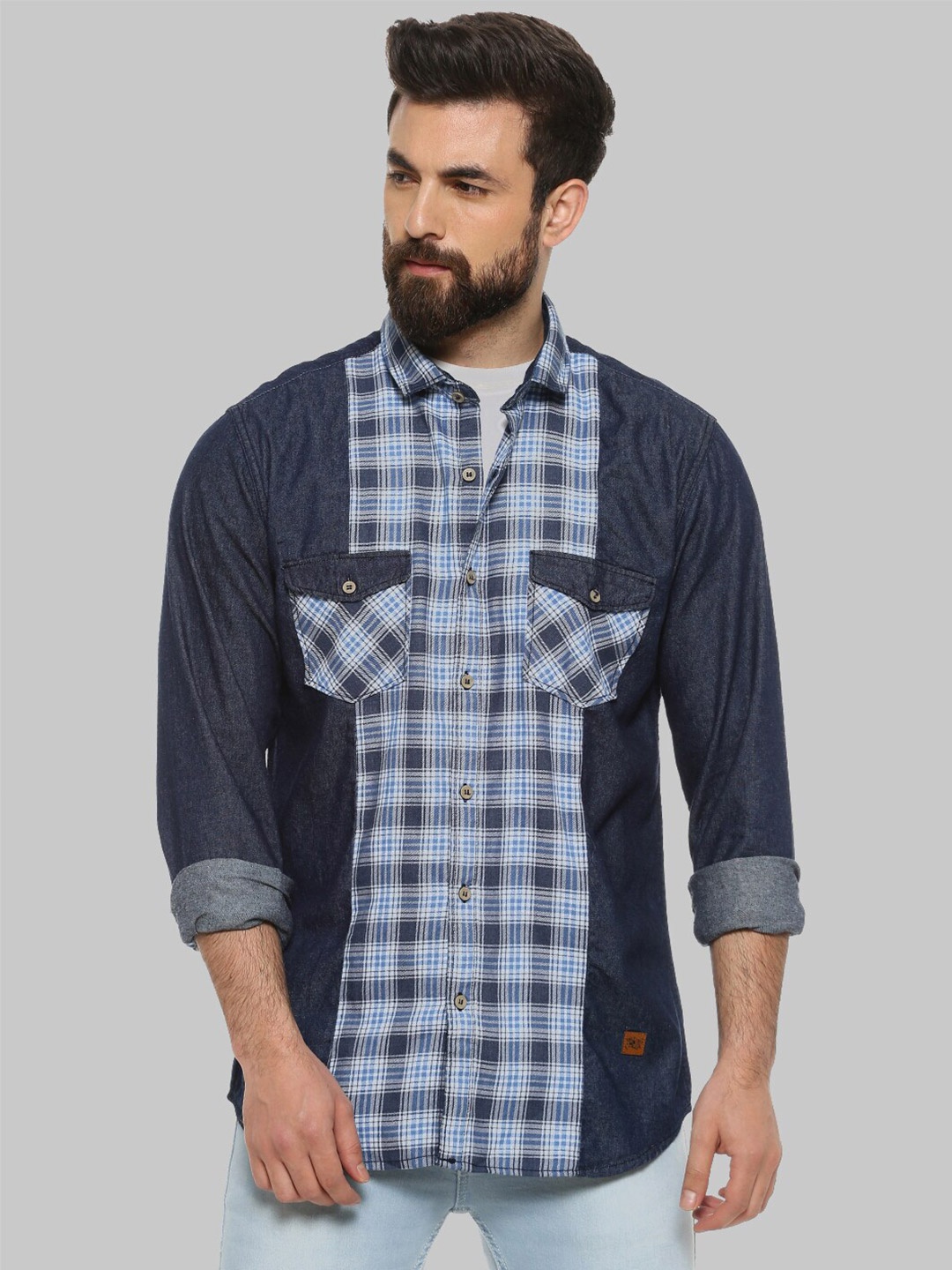 

Campus Sutra Blue Classic Checked Cotton Casual Shirt