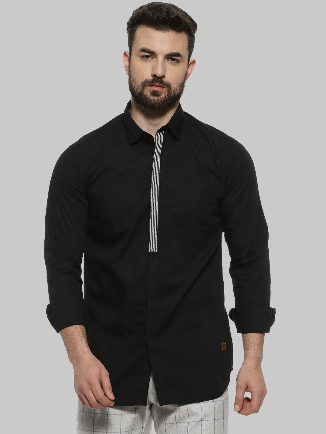 

Campus Sutra Black Classic Fit Cotton Casual Shirt