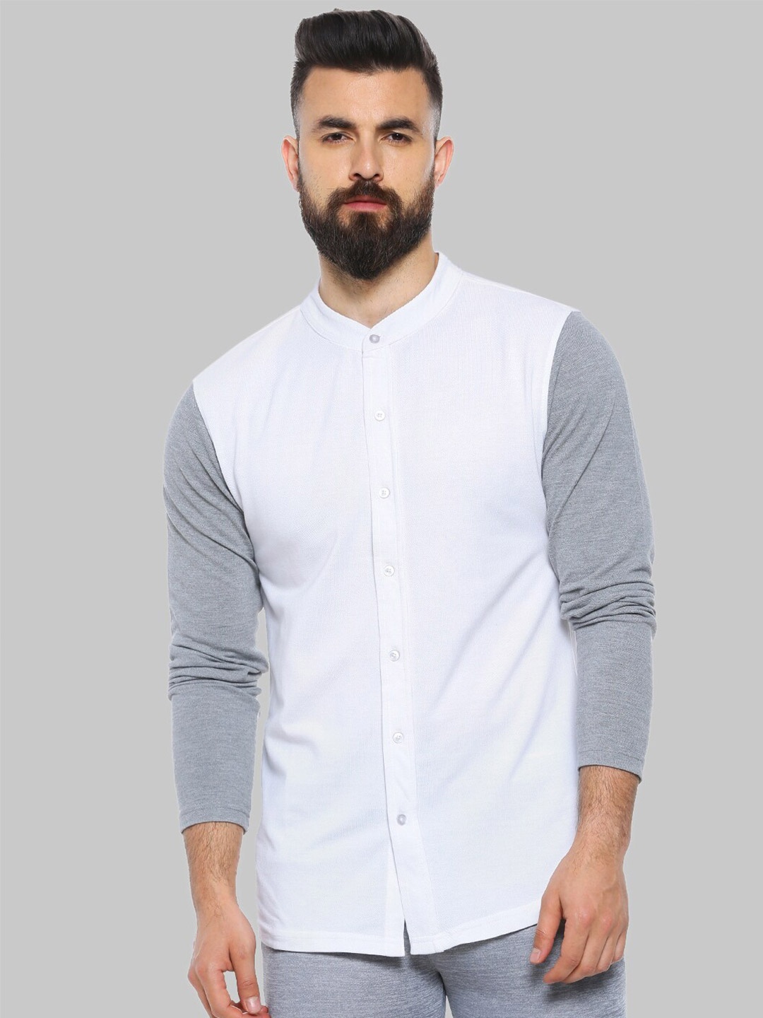 

Campus Sutra White Mandarin Collar Classic Fit Cotton Casual Shirt