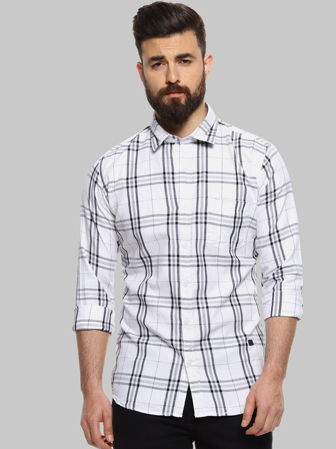 

Campus Sutra White Windowpane Checks Classic Fit Cotton Casual Shirt