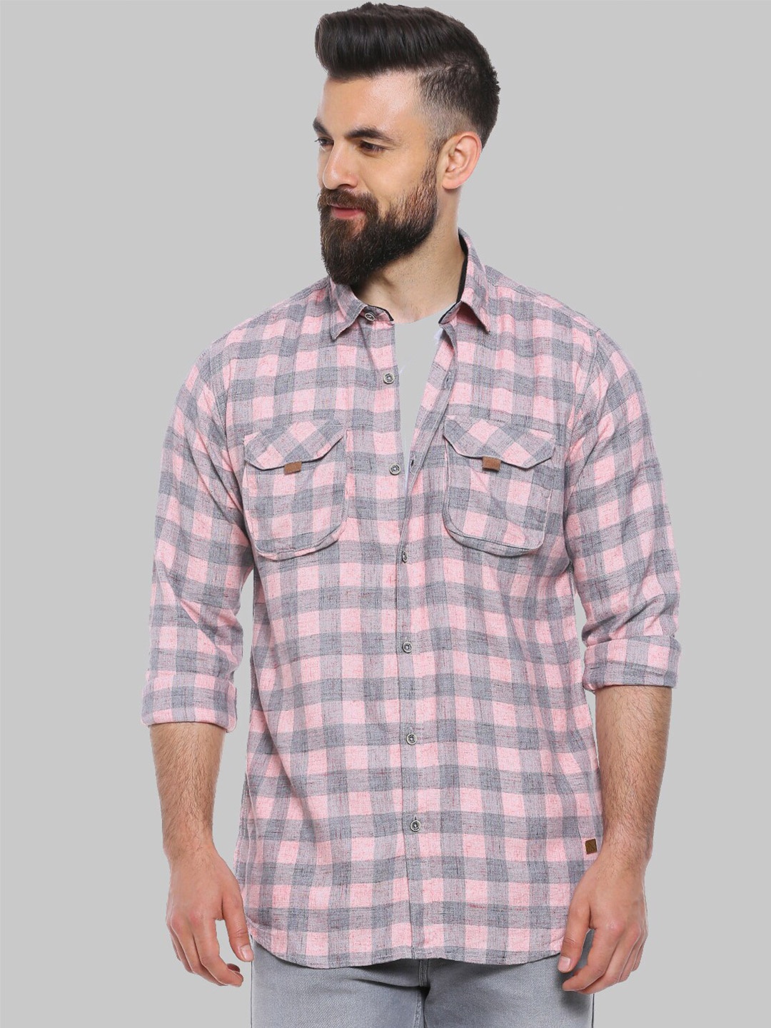 

Campus Sutra Pink & Charcoal Checked Classic Fit Cotton Casual Shirt