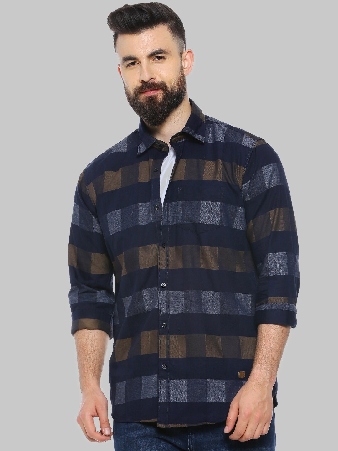 

Campus Sutra Black Classic Buffalo Checked Cotton Casual Shirt, Blue