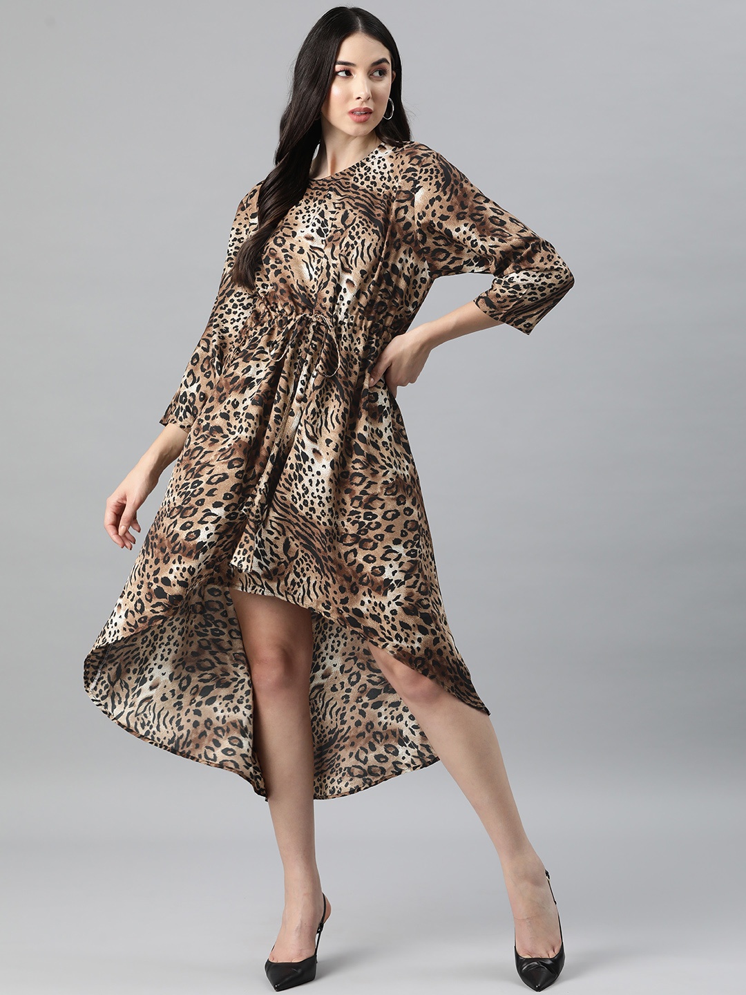 

Rang Gali Animal Print Crepe A-Line Midi Dress, Brown