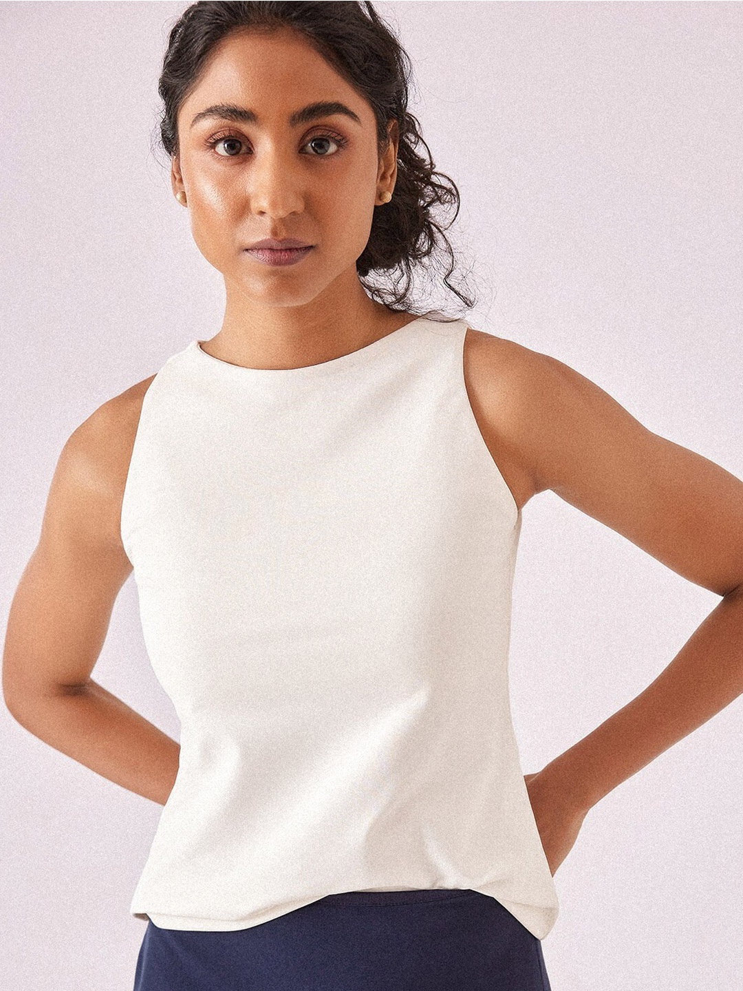 

The Label Life Round Neck Sleeves Woven Top, White