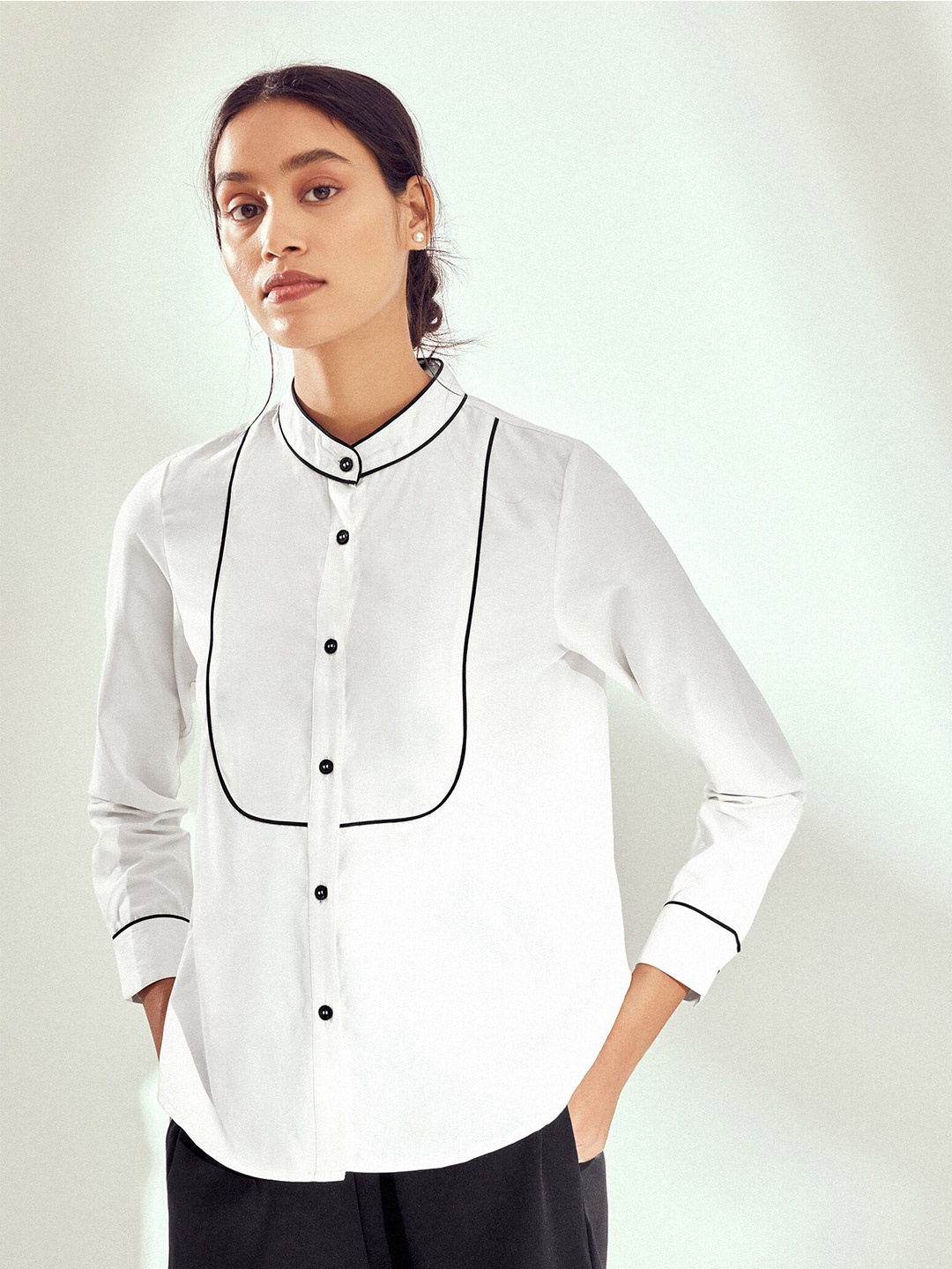 

The Label Life Opaque Casual Piping Bib Shirt, Black