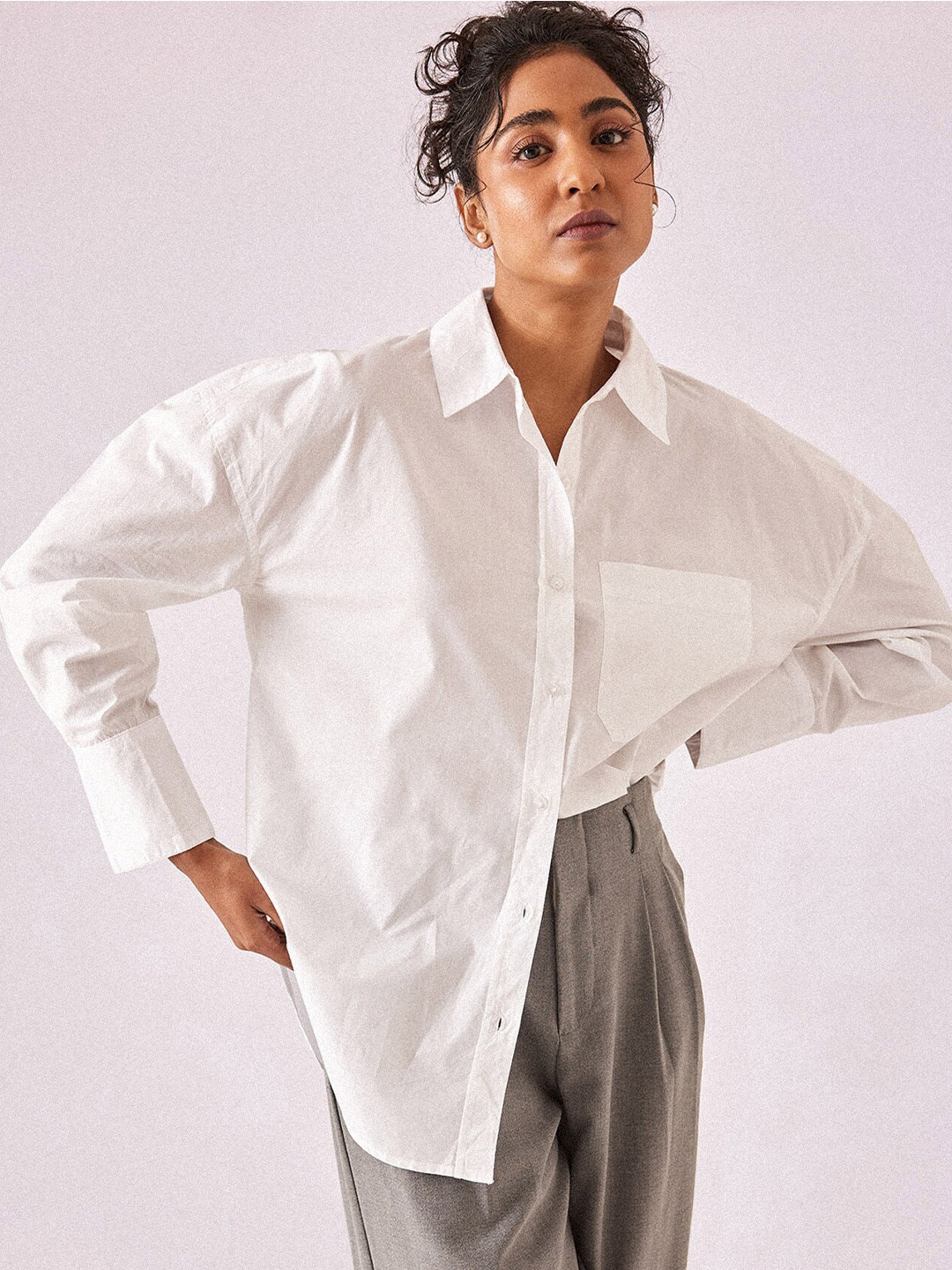 

The Label Life Striped Opaque Casual Oversized Shirt, White