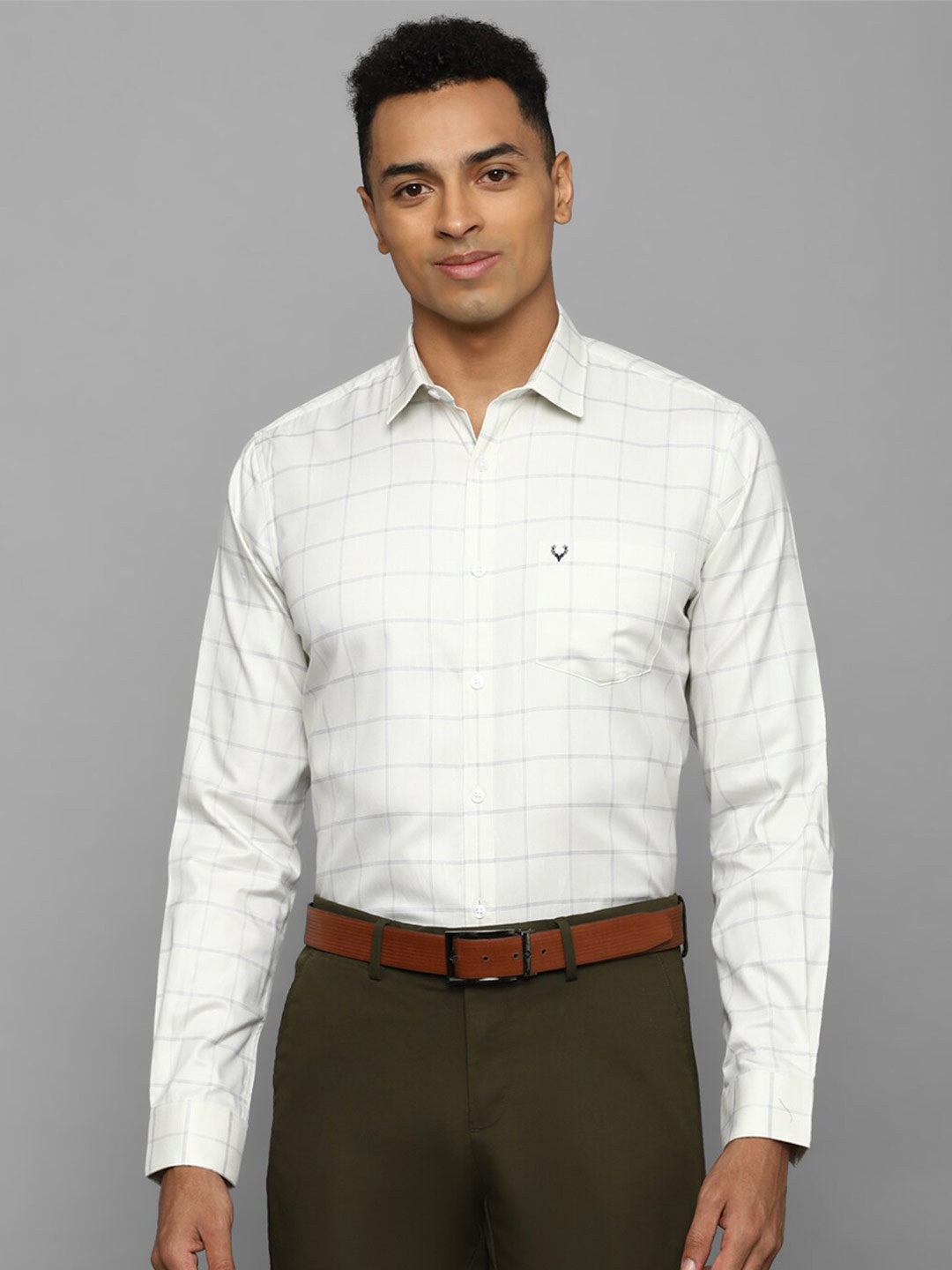 

Allen Solly Windowpane Checks Slim Fit Pure Cotton Formal Shirt, Cream