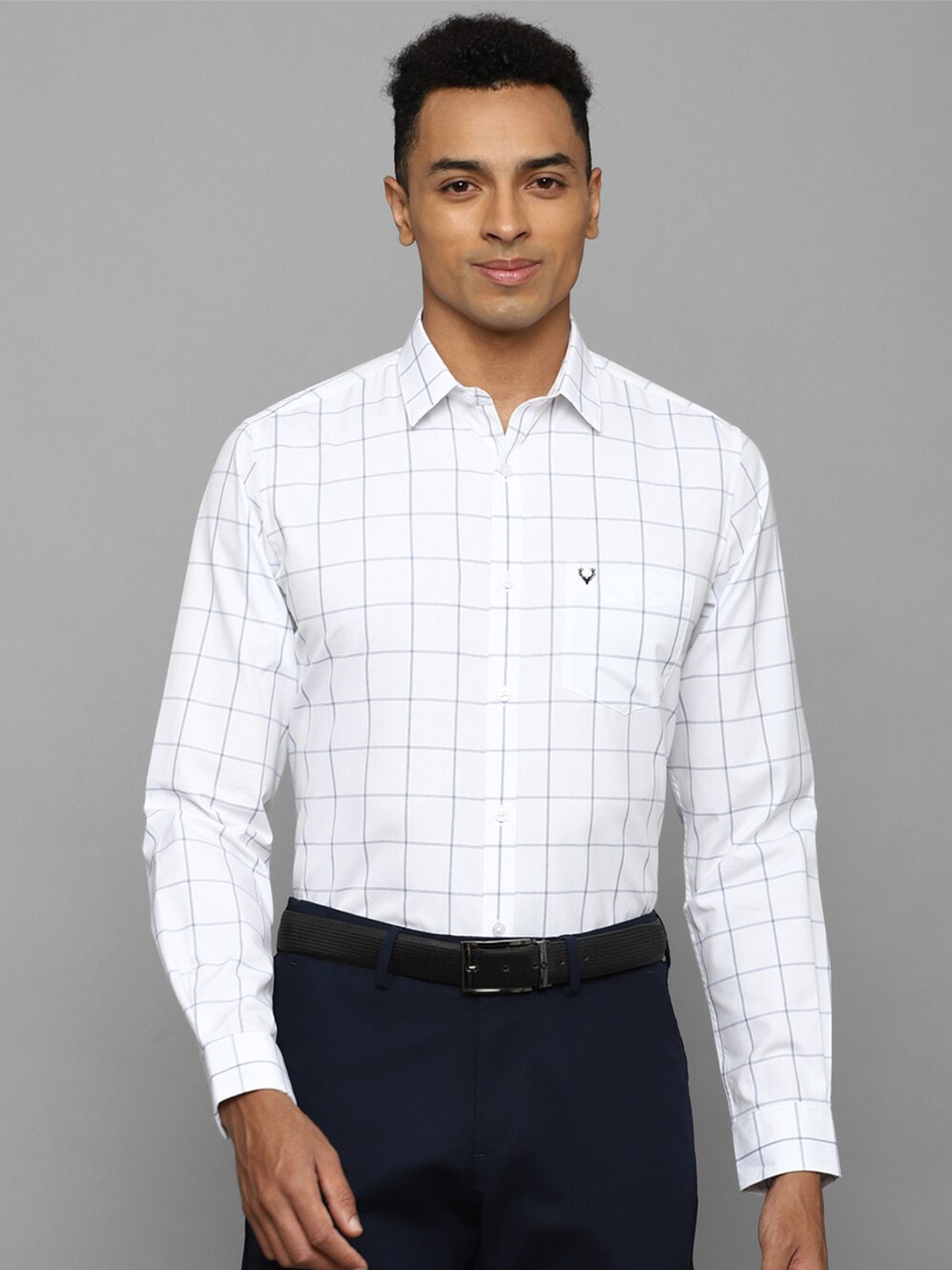 

Allen Solly Men Slim Fit Windowpane Opaque Checked Pure Cotton Formal Shirt, White