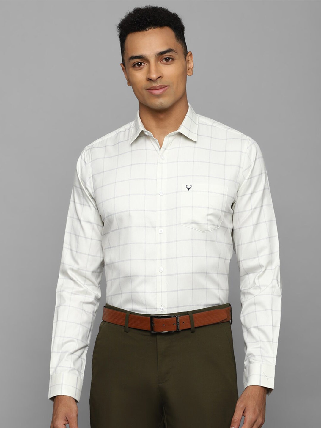 

Allen Solly Slim Fit Windowpane Checked Formal Shirt, Cream