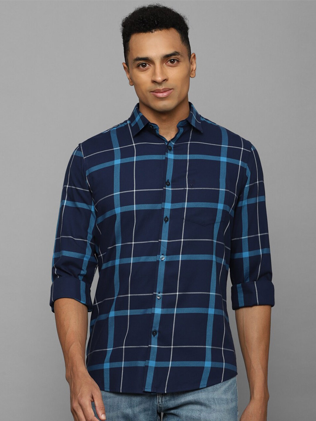 

Allen Solly Slim Fit Tartan Checked Opaque Casual Shirt, Navy blue