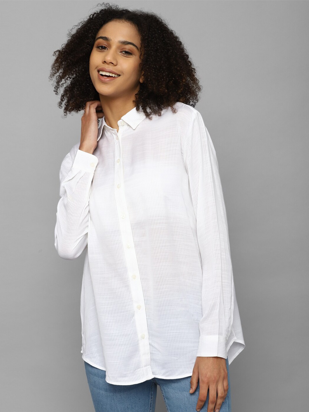 

Allen Solly Woman Striped Semi-Sheer Casual Shirt, White