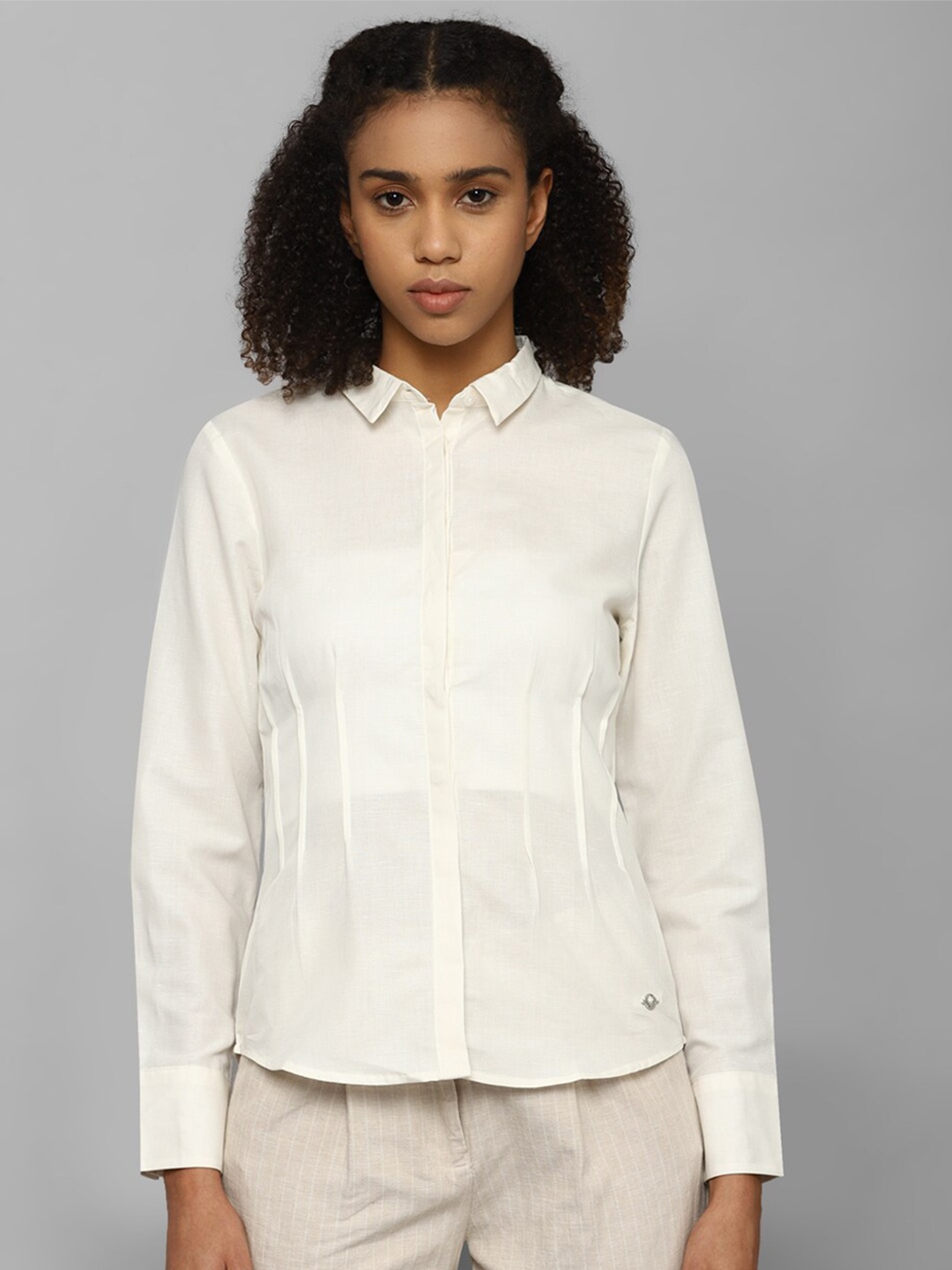 

Allen Solly Woman Spread Collar Cotton Linen Casual Shirt, Cream