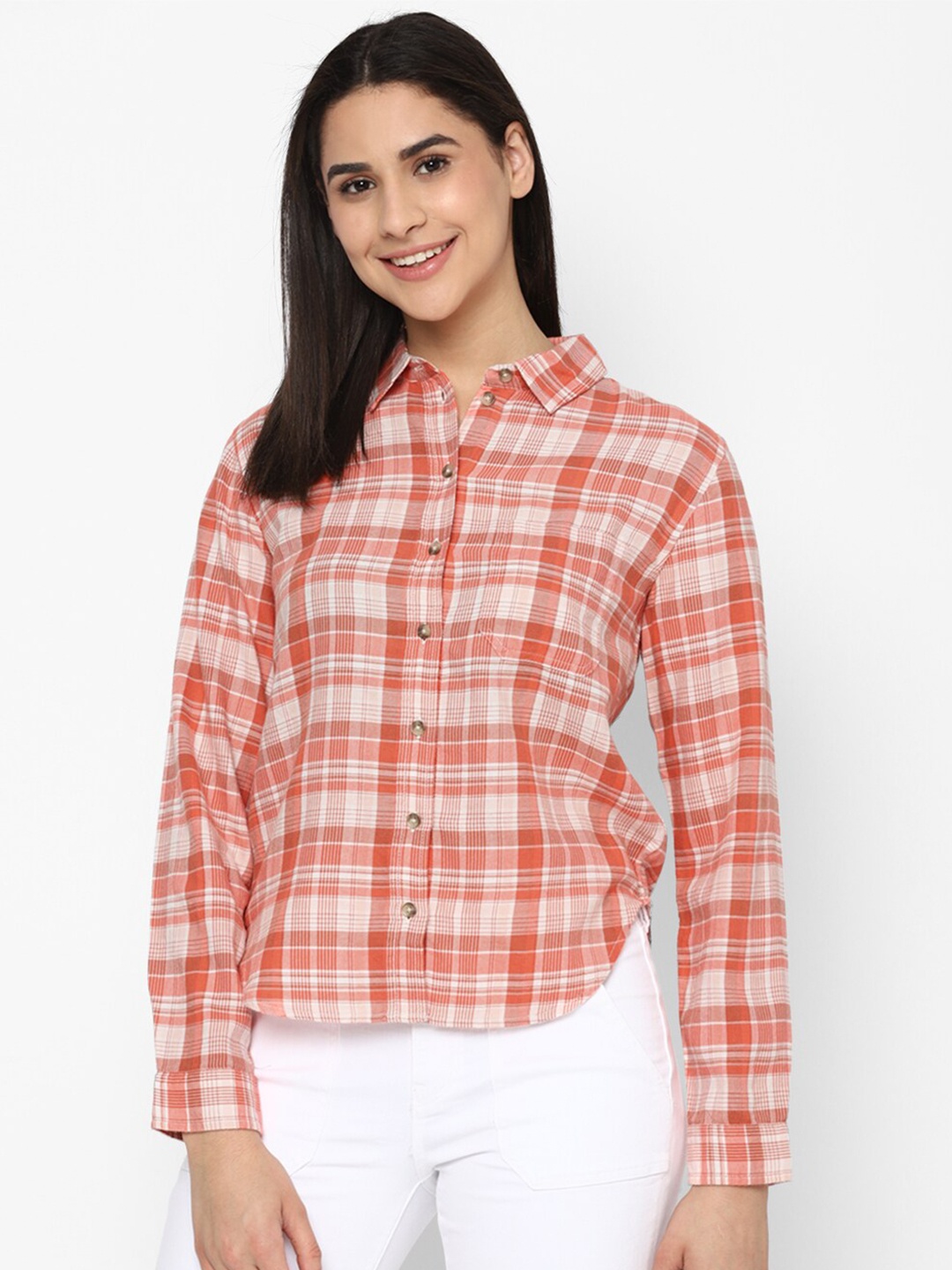 

AMERICAN EAGLE OUTFITTERS Tartan Checks Casual Shirt, Orange