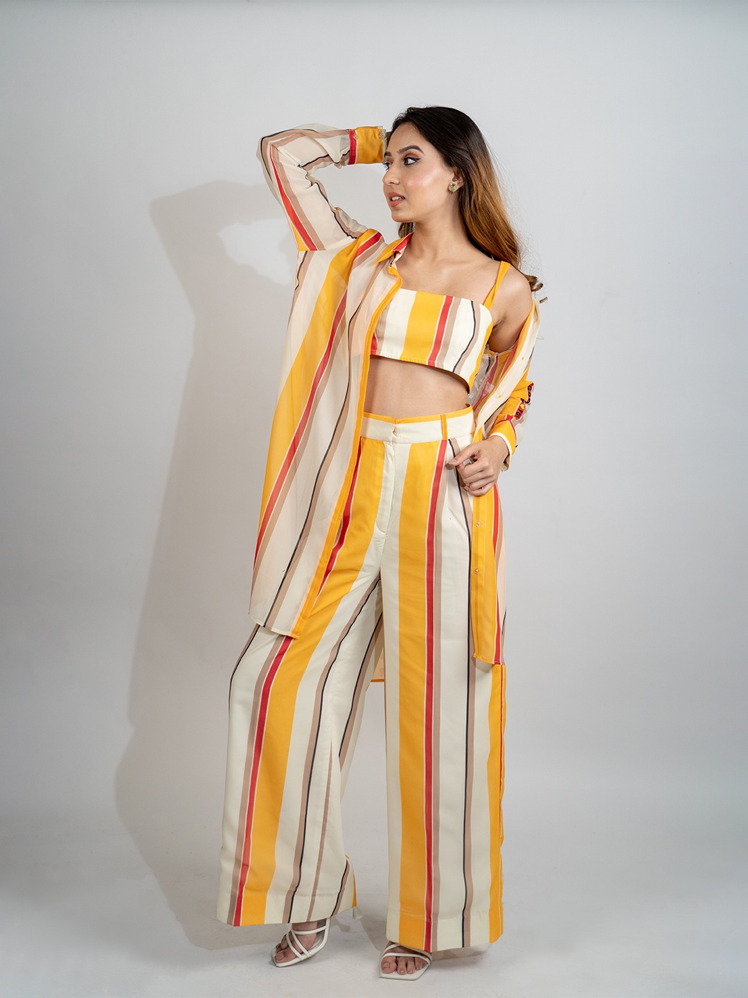 

POPPI Comfort Vertical Striped Georgette Casual Shirt, Yellow