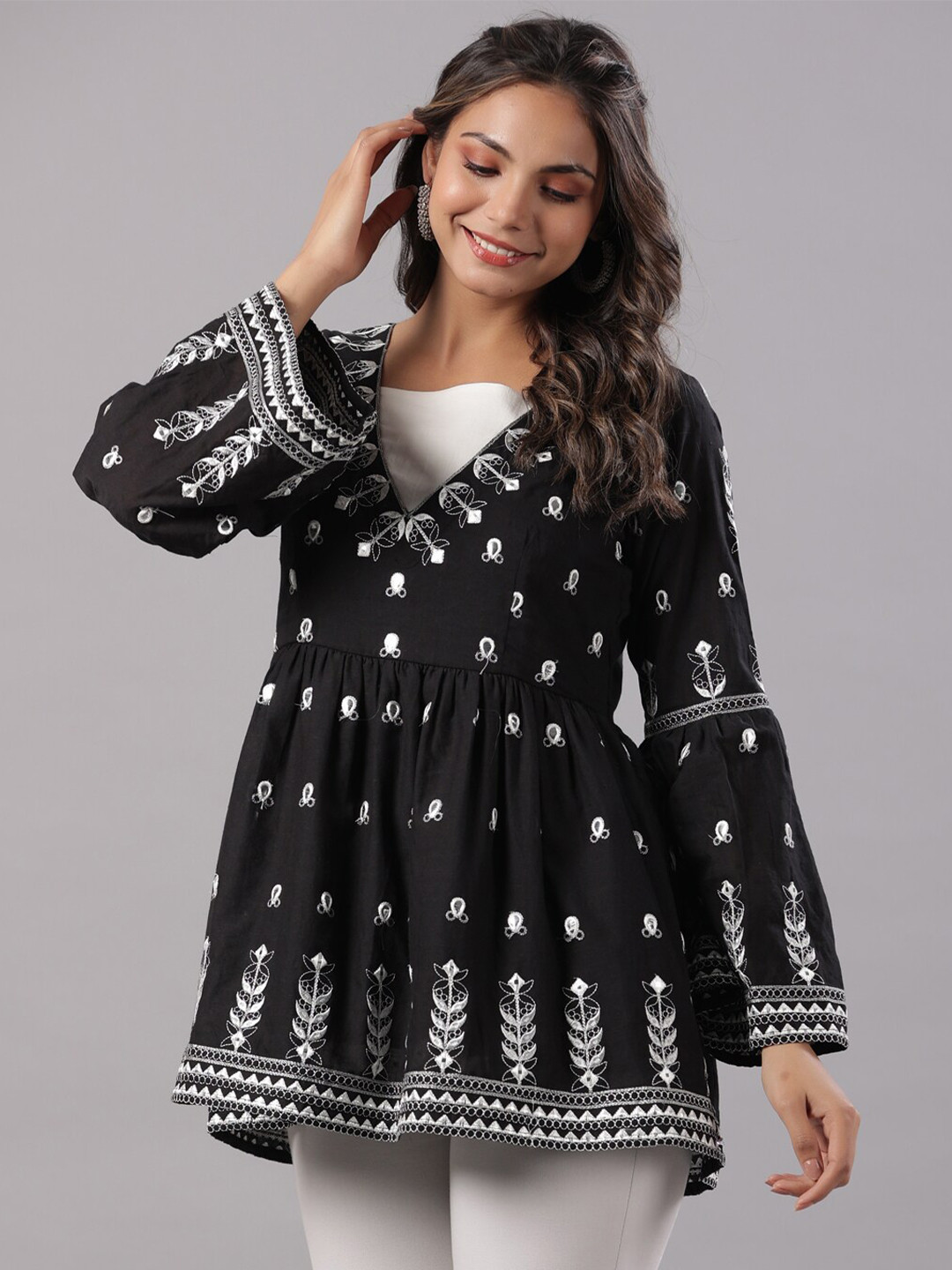 

Juniper Black Embroidered Cotton Tunic