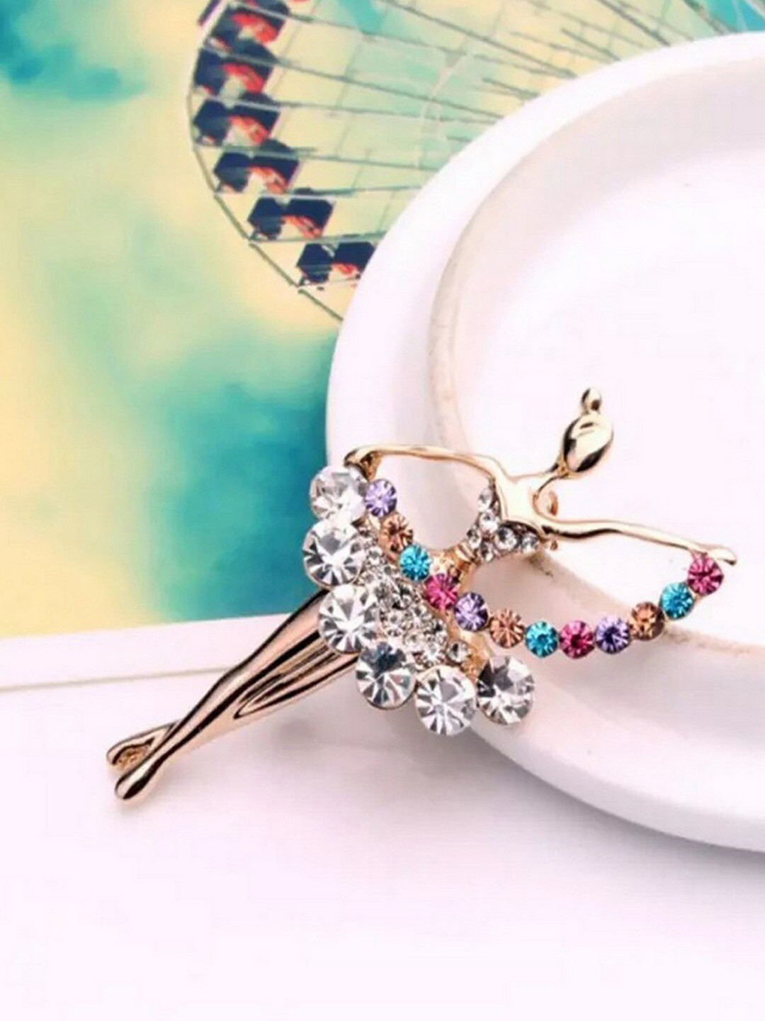 

UNIVERSITY TRENDZ Gold-Plated Stone-Studded Brooch