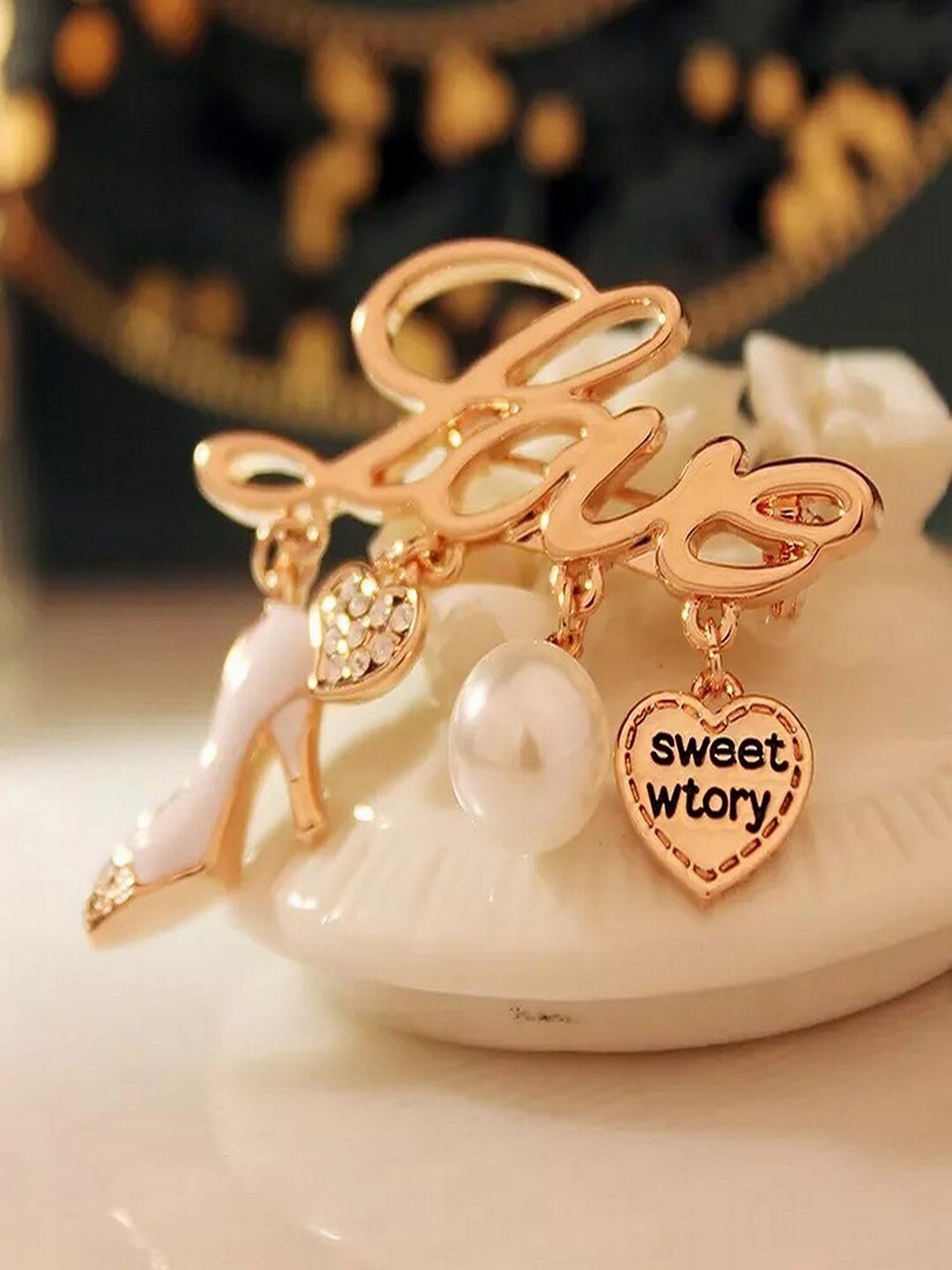 

UNIVERSITY TRENDZ Women Gold-Plated Stone Studded Love Brooch