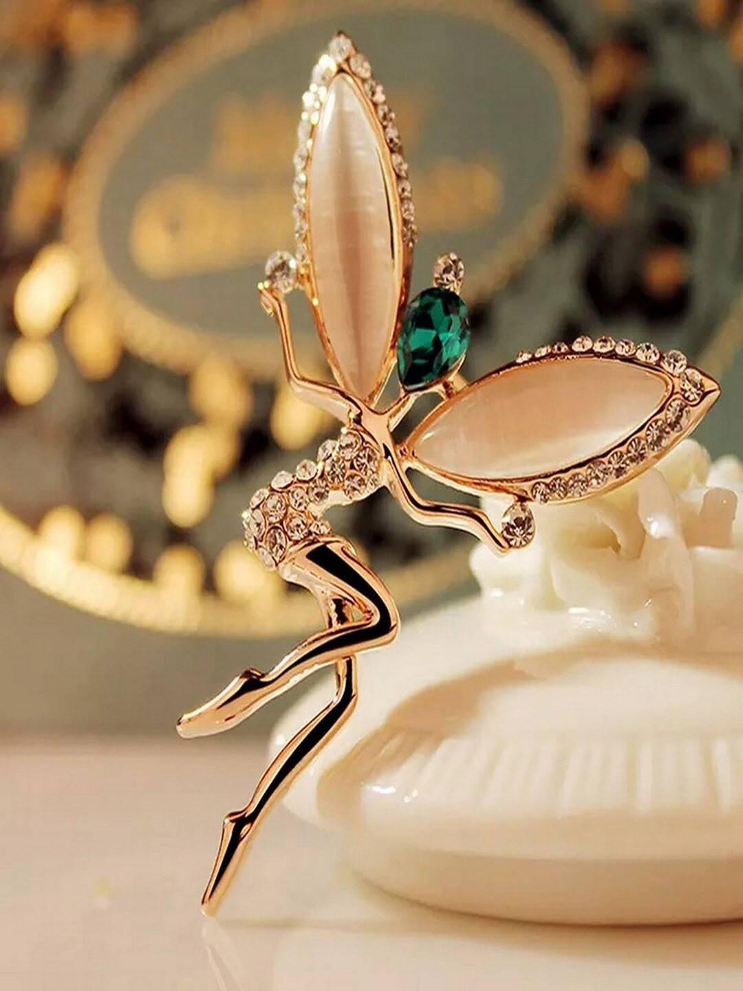 

UNIVERSITY TRENDZ Gold-Plated Stone Studded Fairy Brooch