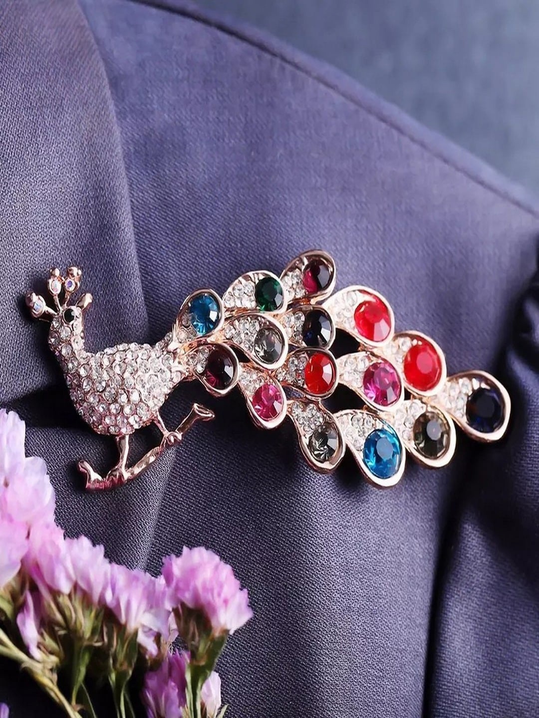 

UNIVERSITY TRENDZ Gold-Plated Stone Studded Peacock Shaped Brooch
