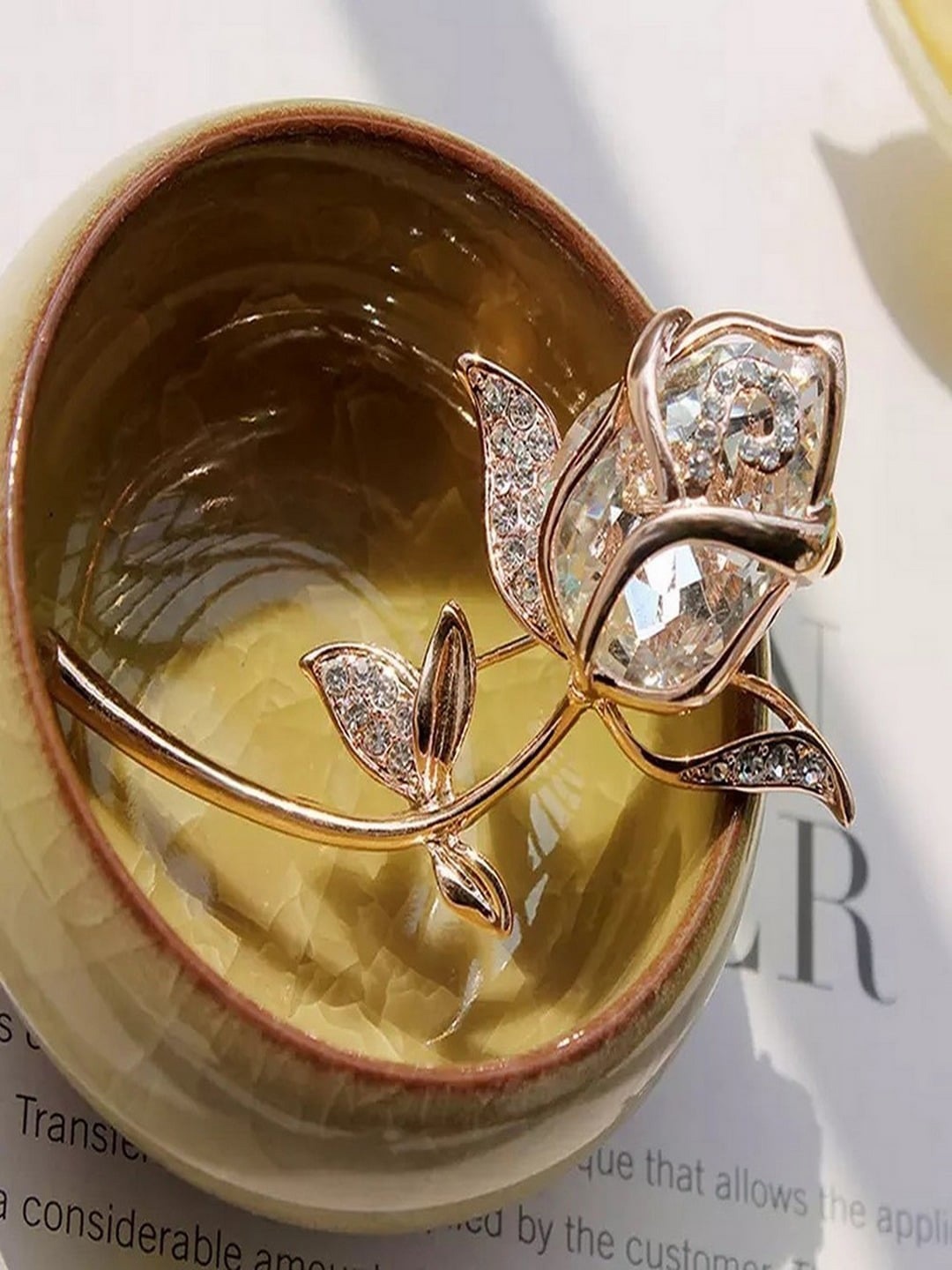 

UNIVERSITY TRENDZ Gold-Plated & Crystals Studded Rose Petal Brooch