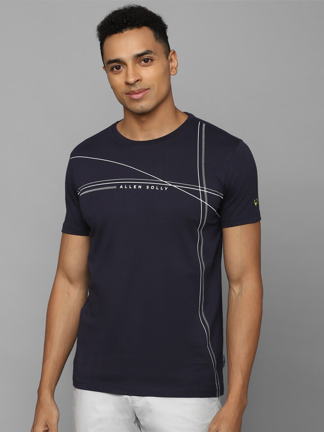 

Allen Solly Geometric Printed Pure Cotton Casual T-shirt, Navy blue