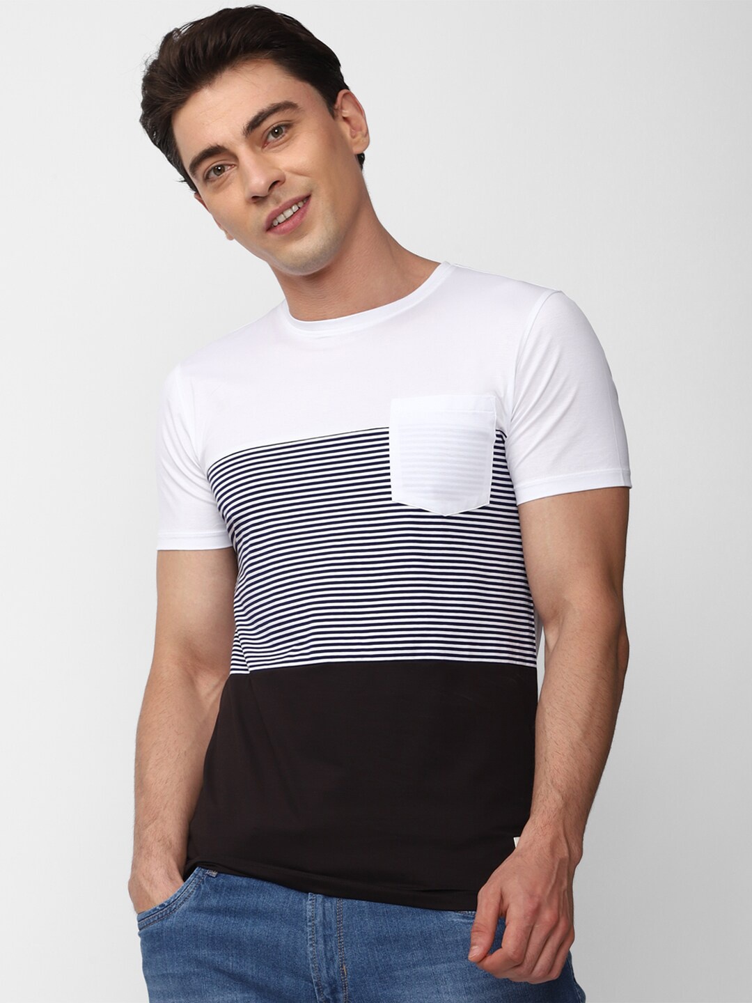 

Peter England Casuals Striped Round Neck Slim Fit T-Shirt, Black