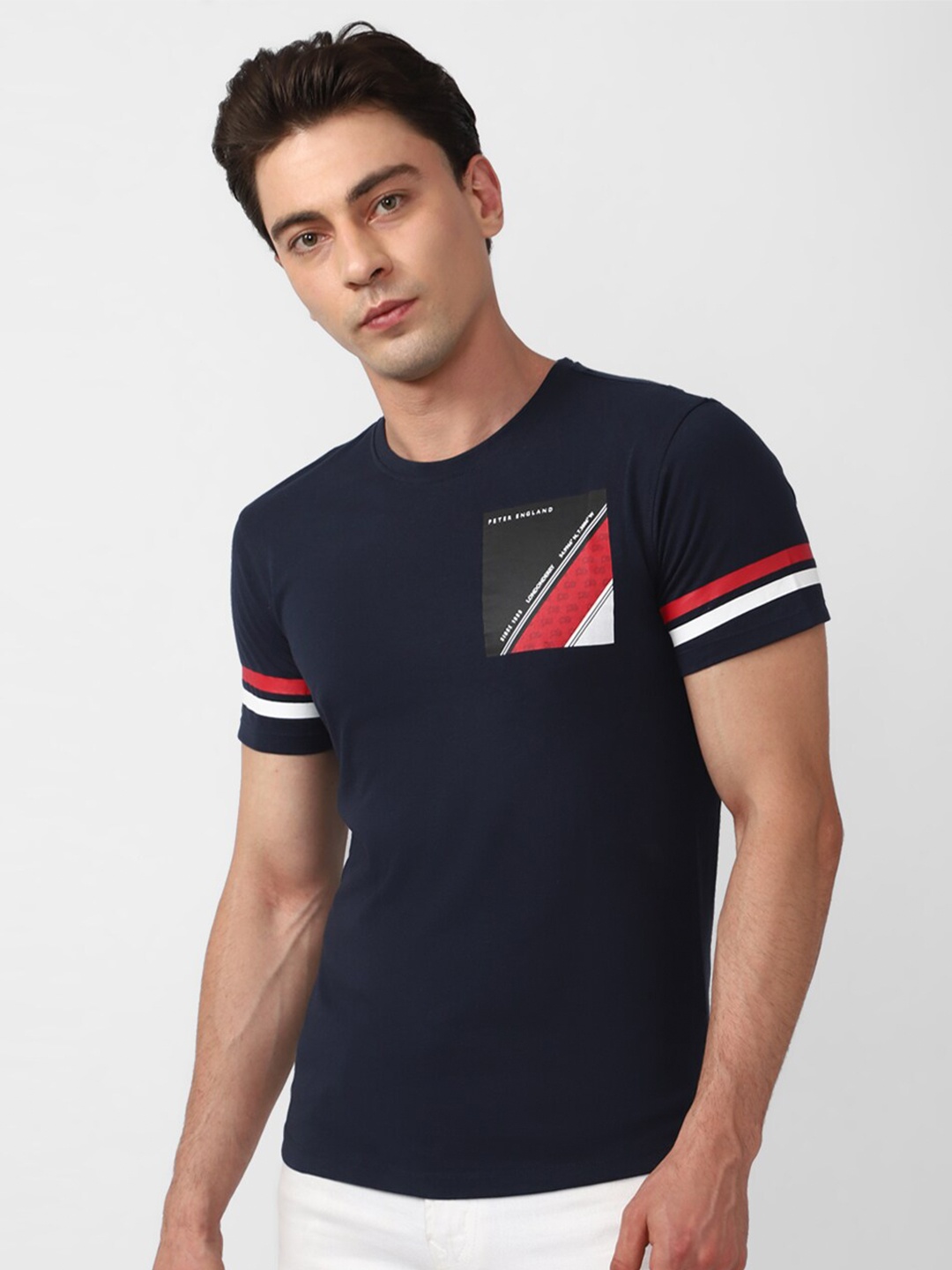 

Peter England Casuals Round Neck Slim Fit T-Shirt, Navy blue