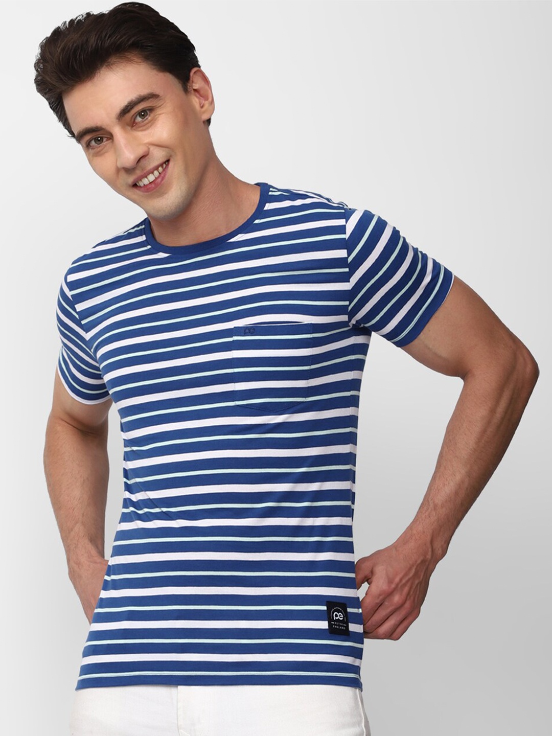 

Peter England Casuals Striped Slim Fit T-shirt, Blue