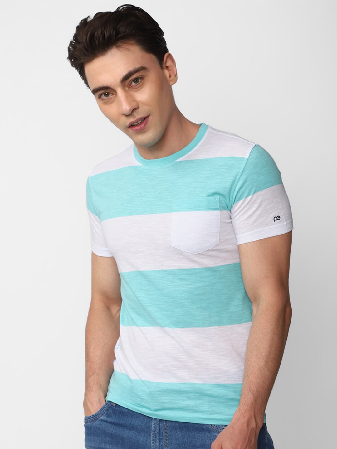 

Peter England Casuals Striped Round Neck Slim Fit T-Shirt, White