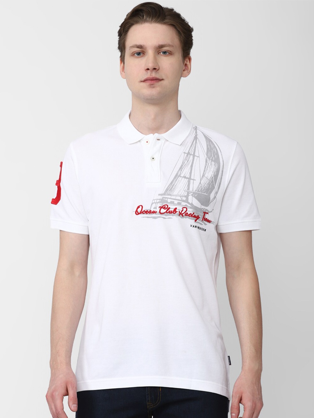 

Van Heusen Sport Graphic Printed Polo Collar Pure Cotton Casual T-Shirt, White