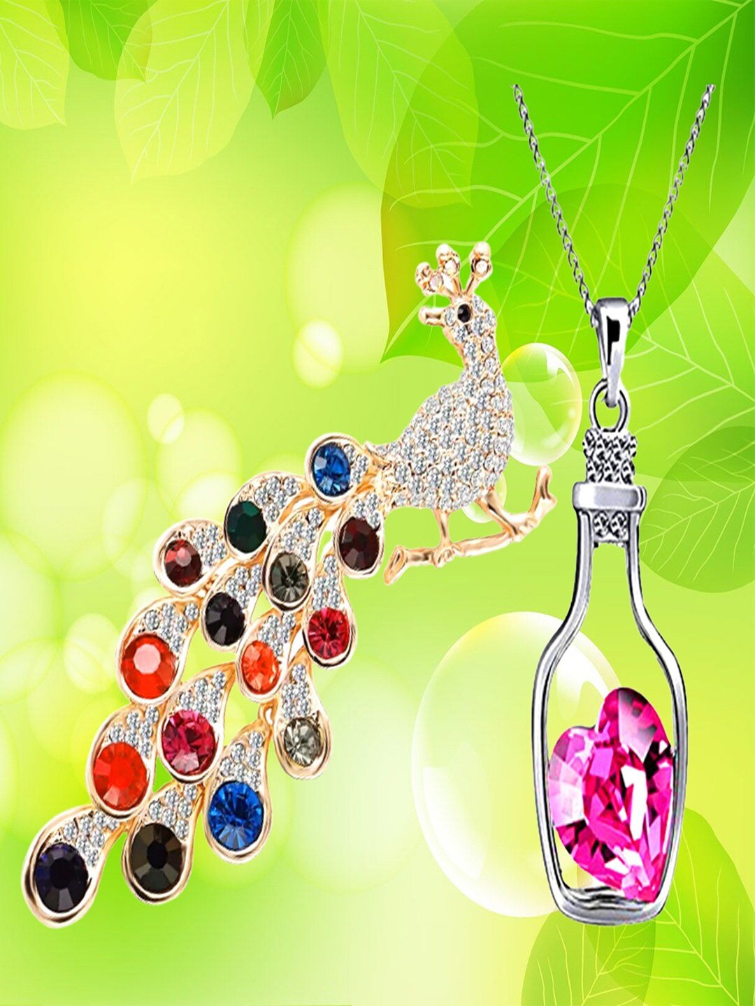 

UNIVERSITY TRENDZ Gold-Plated Peacock-Charm Brooch & Pendant Set, Silver