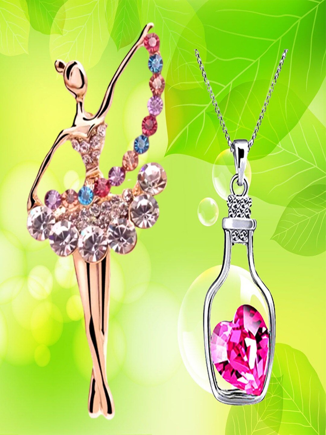 

UNIVERSITY TRENDZ Gold Plated Brooch & Heart Crystal Pendant Set